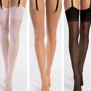 pinup sheer black white nude garter stockings thigh high otk pantyhose lingerie